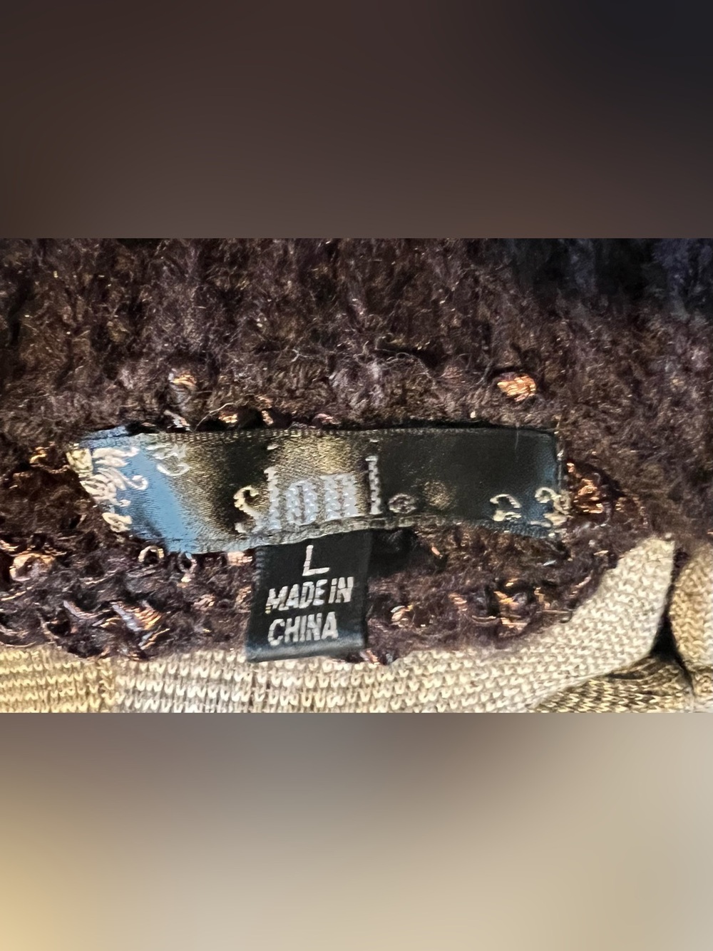 Ruffled Open-Front Women's Sweater Cardigan - chocolate brown and tan. - Picture 5 of 5